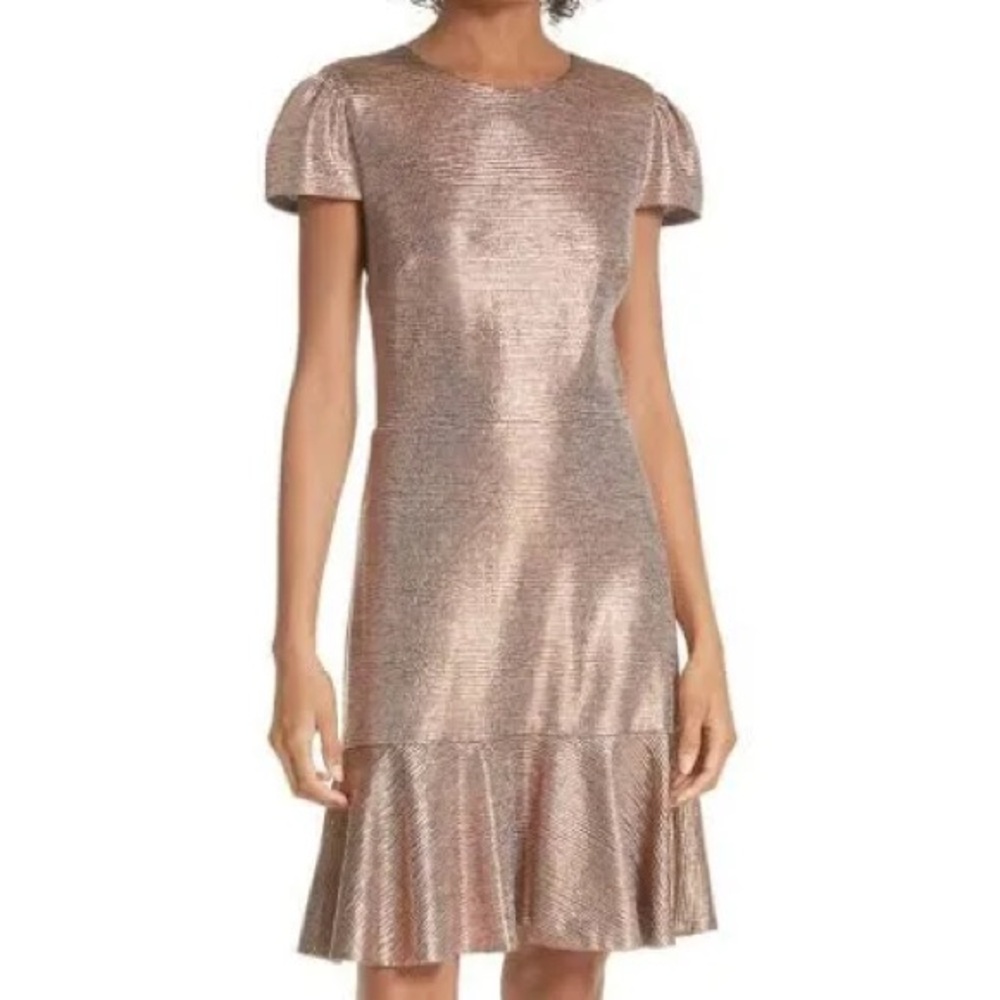 Alice + Olivia Shimmering Metallic Midi Dress